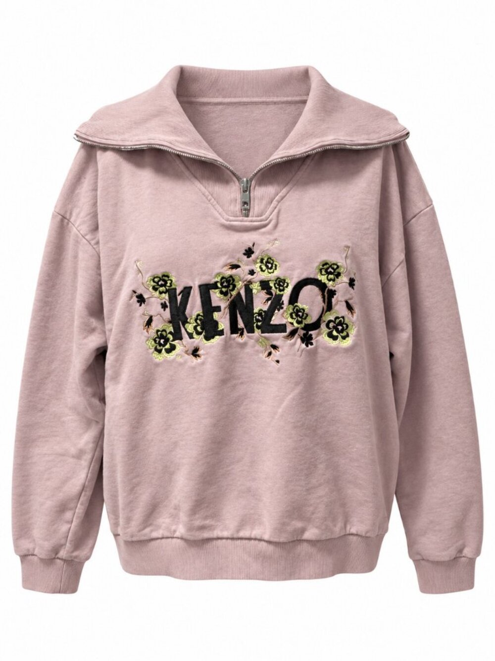KENZO light purple embroidered logo 1/4 zip sweatshirt - size L